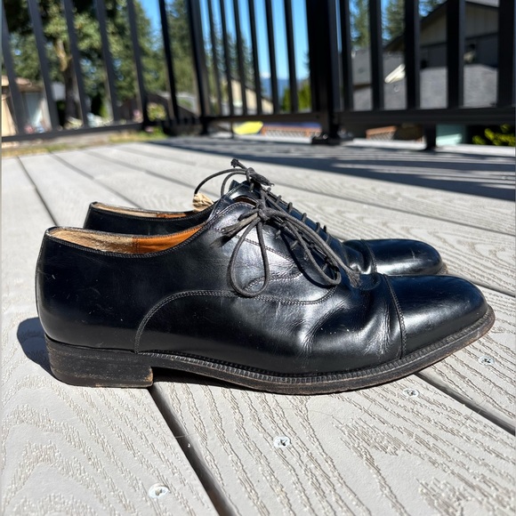 Salvatore Ferragamo Men Size 8.5 2E Black Leather Cap Toe Oxford Dress S… - Picture 1 of 11